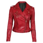 Women’s Red Asymmetrical Moto Leather Jacket