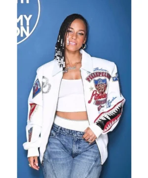 Alicia Keys Pelle Pelle white jacket from The Tonight Show featuring premium design, sleek fit, and iconic celebrity style