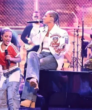Pelle Pelle white jacket inspired by Alicia Keys’ Tonight Show appearance combining timeless fashion with celebrity flair