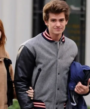 Andrew Garfield varsity jacket featuring classic letterman styling, premium materials, and celebrity-inspired modern streetwear appeal