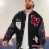 Bryce Harper Las Vegas High School letterman jacket featuring classic varsity design, premium wool body, contrast sleeves, and authentic athletic detailing