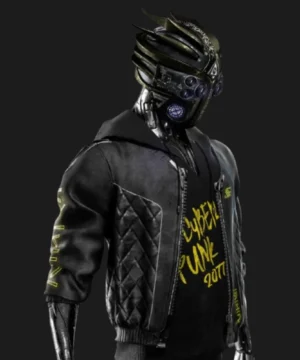 Alternative view of Cyberpunk 2077 Cyborg Bomber Black Leather Jacket