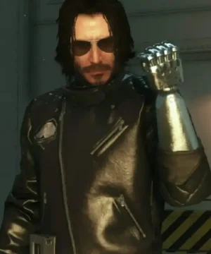 Alternative view of Cyberpunk 2077 Johnny Silverhand Black Leather Jacket