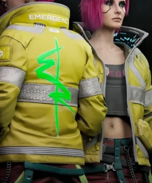 cyberpunk 2077 lucy yellow leather jacket duo