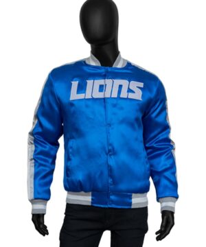 Detroit Lions blue jacket inspired by Calvin Johnson with sleek design, bold team colors, and contemporary fan apparel style