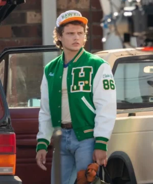 Eddie Munson signature Stranger Things varsity jacket showcasing high-quality material, sleek silhouette, and trendy fan apparel aesthetics