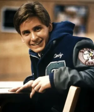 Andy varsity jacket from The Breakfast Club with sleek silhouette, high-quality craftsmanship, and contemporary vintage fan apparel appeal
