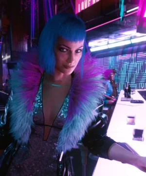 evelyn parker wearing black leather coat