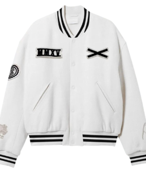 Future XO white varsity jacket made from premium wool material