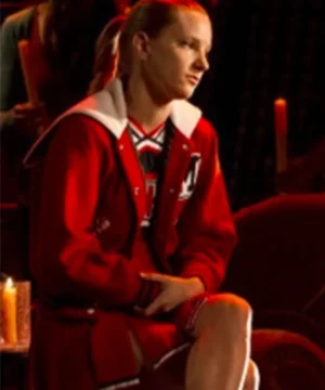 Glee Cheerios varsity jacket inspired by Brittany Pierce showcasing durable materials, bold detailing, and stylish collegiate outerwear aesthetics