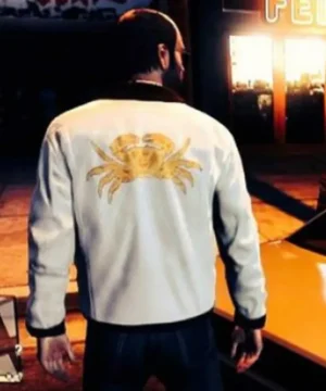 White GTA V scorpion bomber jacket premium gaming fashion outerwear