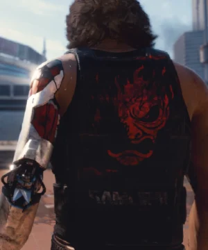 johnny silverhand black leather vest samurai logo