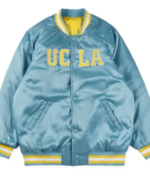 Stylish Justin Bieber inspired satin bomber jacket featuring smooth fabric and modern fit