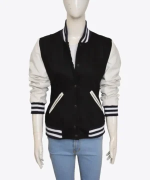 Varsity jacket inspired by Kim Kardashian with sleek silhouette, high-quality craftsmanship, and contemporary urban fashion appeal