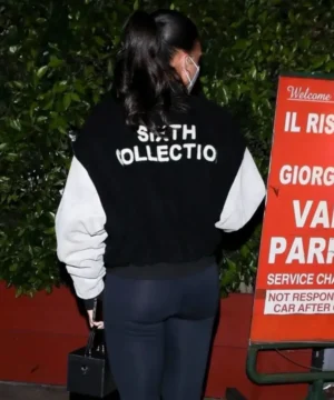 Lori Harvey signature Malibu varsity jacket showcasing durable material, bold detailing, and modern pop culture outerwear aesthetics