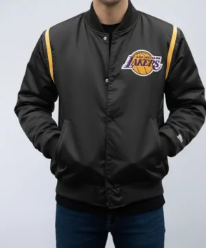 los angeles lakers satin black jacket model front