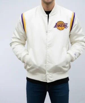 los angeles lakers white satin jacket