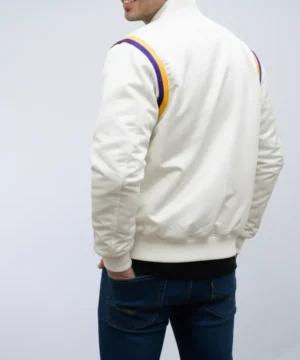 los angeles lakers white satin jacket back
