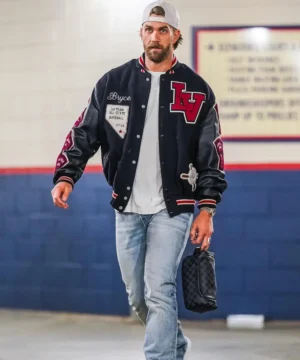 Las Vegas High School varsity jacket inspired by Bryce Harper with traditional letterman styling, rib-knit trims, and timeless sportswear appeal