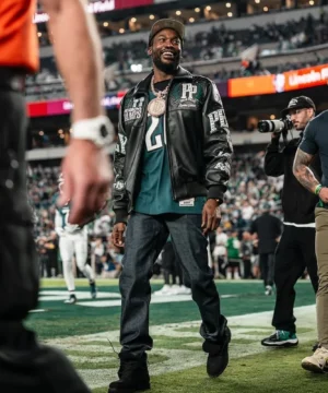 Pelle Pelle Philadelphia Eagles jacket inspired by Meek Mill combining sports pride with classic streetwear fashion
