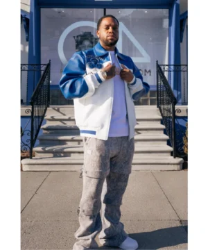 Winner Takes white Pelle Pelle jacket worn by Payroll Giovanni with structured fit, luxury craftsmanship, and clean urban style