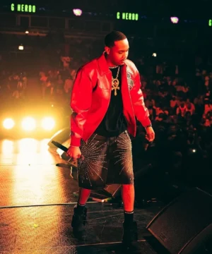 Chi Town red Pelle Pelle jacket worn by G Herbo with structured fit, durable craftsmanship, and urban celebrity style