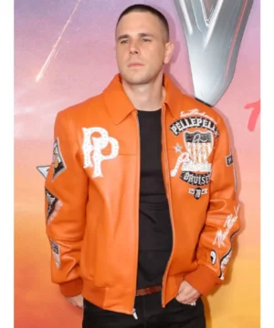 Venom World Premiere Pelle Pelle jacket worn by Jared Abrahamson with structured fit, sleek detailing, and modern urban appeal