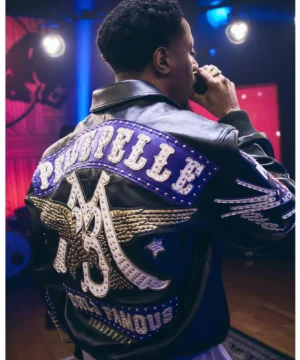 World Famous black Pelle Pelle jacket worn by Joey Bada$$ with structured fit, luxury craftsmanship, and urban style