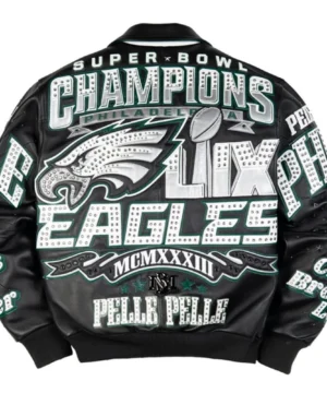 Meek Mill Eagles Pelle Pelle jacket showcasing a structured fit, high-quality materials, and urban fanwear look