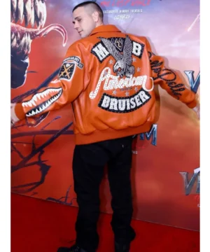 Venom World Premiere Pelle Pelle jacket worn by Jared Abrahamson with structured fit, sleek detailing, and modern urban appeal