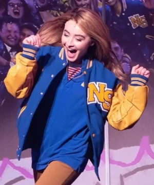 Mean Girls on Broadway varsity jacket inspired by Sabrina Carpenter with sleek silhouette, high-quality craftsmanship, and contemporary fan apparel appeal