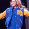 Sabrina Carpenter Mean Girls on Broadway varsity jacket featuring classic letterman design, premium fabric, and Broadway-inspired style