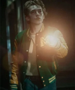 Tommy Milner signature Scary Stories to Tell in the Dark varsity jacket showcasing high-quality material, bold detailing, and stylish collegiate outerwear aesthetics