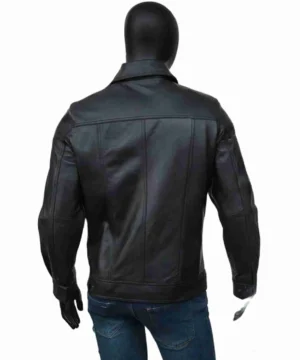 Black leather jacket for men with turn-down collar, premium finish, and versatile casual outerwear look