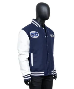 50th Season Seattle Seahawks blue and white jacket with commemorative patch honoring five decades of football