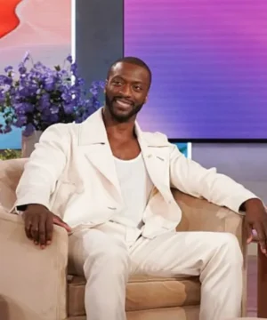 Men’s Aldis Hodge white jacket from The Jennifer Hudson Show S04 stylish TV show appearance blazer