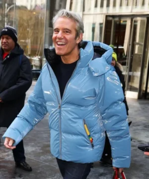 NYC 2026 Andy Cohen puffer jacket, trendy cold-weather celebrity fashion
