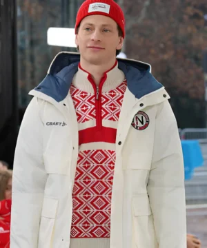 “Ansgar Evensen Olympic Games winter fashion jacket featuring a modern athletic design inspired by Winter Olympics style.”