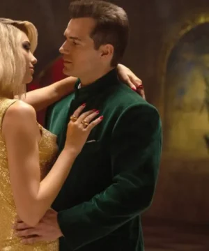 Henry Cavill Argylle 2024 green velvet blazer featuring a luxurious finish and movie-inspired formal style