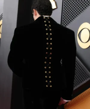 Celebrity-inspired Bad Bunny black blazer showcasing contemporary design and statement awards show styling