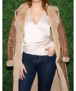 Bailee Madison shearling leather coat stylish NYFW street style long coat