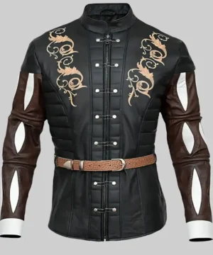 Official Astarion jacket from Baldur’s Gate 3 featuring sleek fitted leather and in-game character details