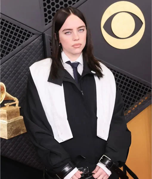 Billie Eilish 68th Annual GRAMMY Awards jacket featuring bold celebrity red carpet style and statement outerwear