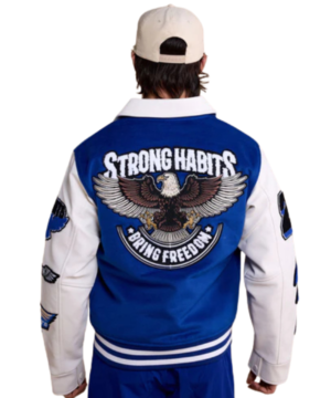 Brian Burns blue varsity jacket designed with bold team colors and versatile everyday wear