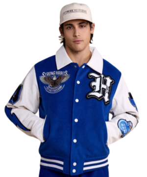 Celebrity-style Brian Burns varsity jacket showcasing retro-inspired design and statement streetwear look