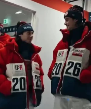 Team USA Closing Ceremony jacket worn by Quinn and Jack Hughes Olympic team inspired outerwear