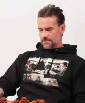 CM Punk black hoodie from Hot Ones series, stylish casual fan apparel
