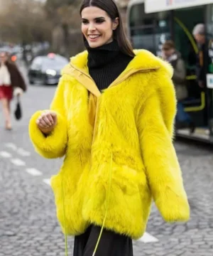 Paris Fashion Week Carolina Mendes fur jacket, chic high-fashion celebrity style