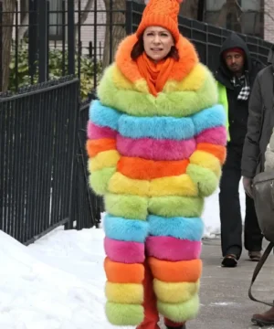Elsbeth Season 3 Carrie Preston fur coat with vibrant color palette, premium fabric, and statement fashion appeal