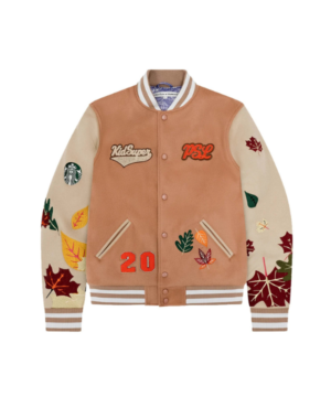 Starbucks x KidSuper Team PSL varsity jacket by Colm Dillane with bold graphic patches and contemporary fashion appeal